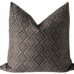 Black and Off-White woven textile pillow cover featuring diamond pattern